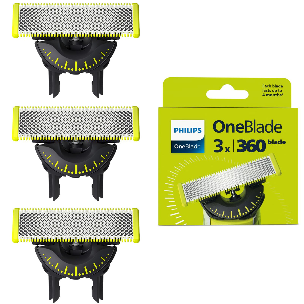 Philips OneBlade Original 360-blades, compatible with all OneBlade and Pro models, original from Philips, 3-pack (Model QP430/60)