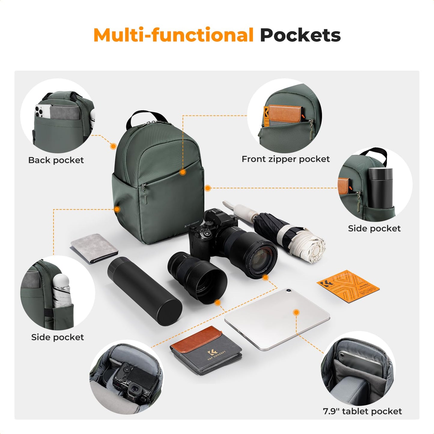 K&F CONCEPT camera bag, camera sling bag, shoulder bag, photo backpack, small, waterproof camera backpack, adjustable shoulder strap, camera backpack for DSLR/SLR camera lens - JPKF13.171V2US