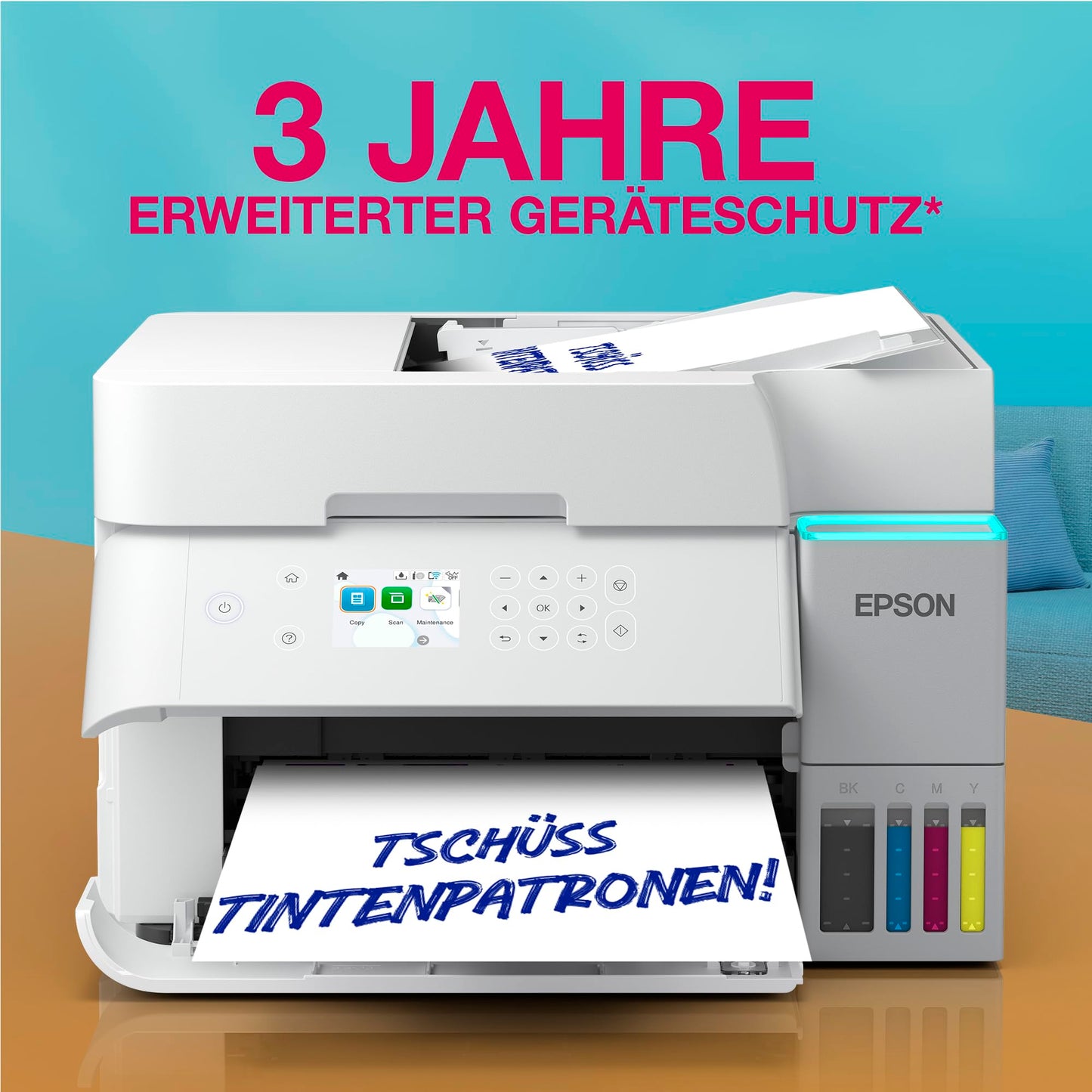 Epson EcoTank ET-3956 ink tank printer | for the home office | WiFi | A4 | Duplex printing, copying, scanning | 6.1 cm LCD display | 30-sheet ADF| Includes ink for up to 3 years