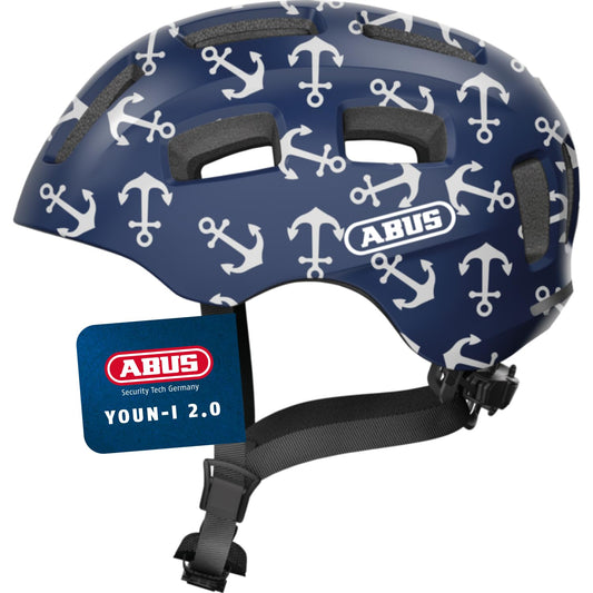 ABUS Youn-I 2.0 bicycle helmet - with light for children, teenagers and young adults - for girls and boys - blue with anchor pattern, size S - 63814