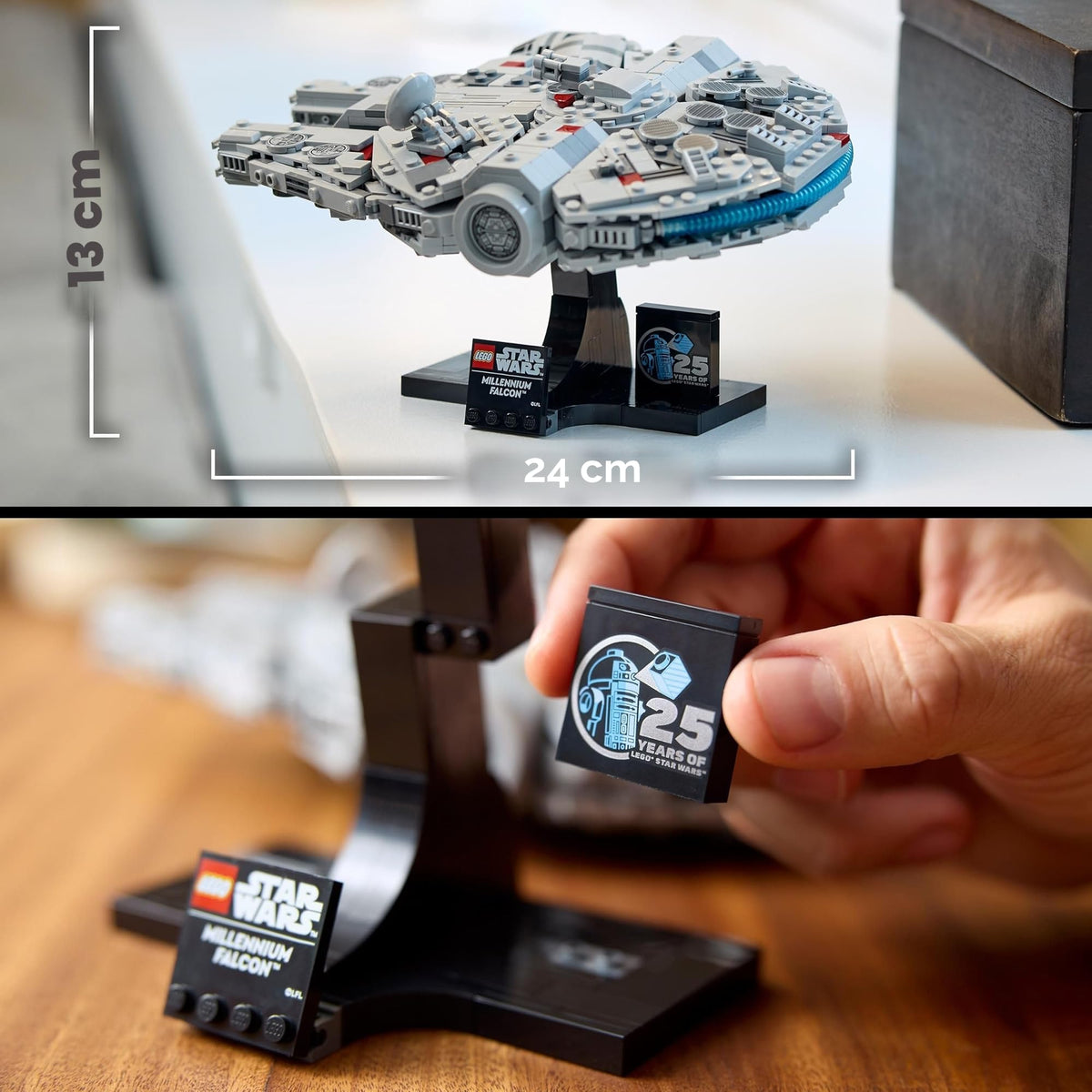 LEGO Star Wars 75375 Millenium Falke – Model de nava spațială pentru adulți, cu suport de expunere și plăcuță cu nume, ca decor cool pentru birou – Cadou pentru fanii „O Nouă Speranță”
