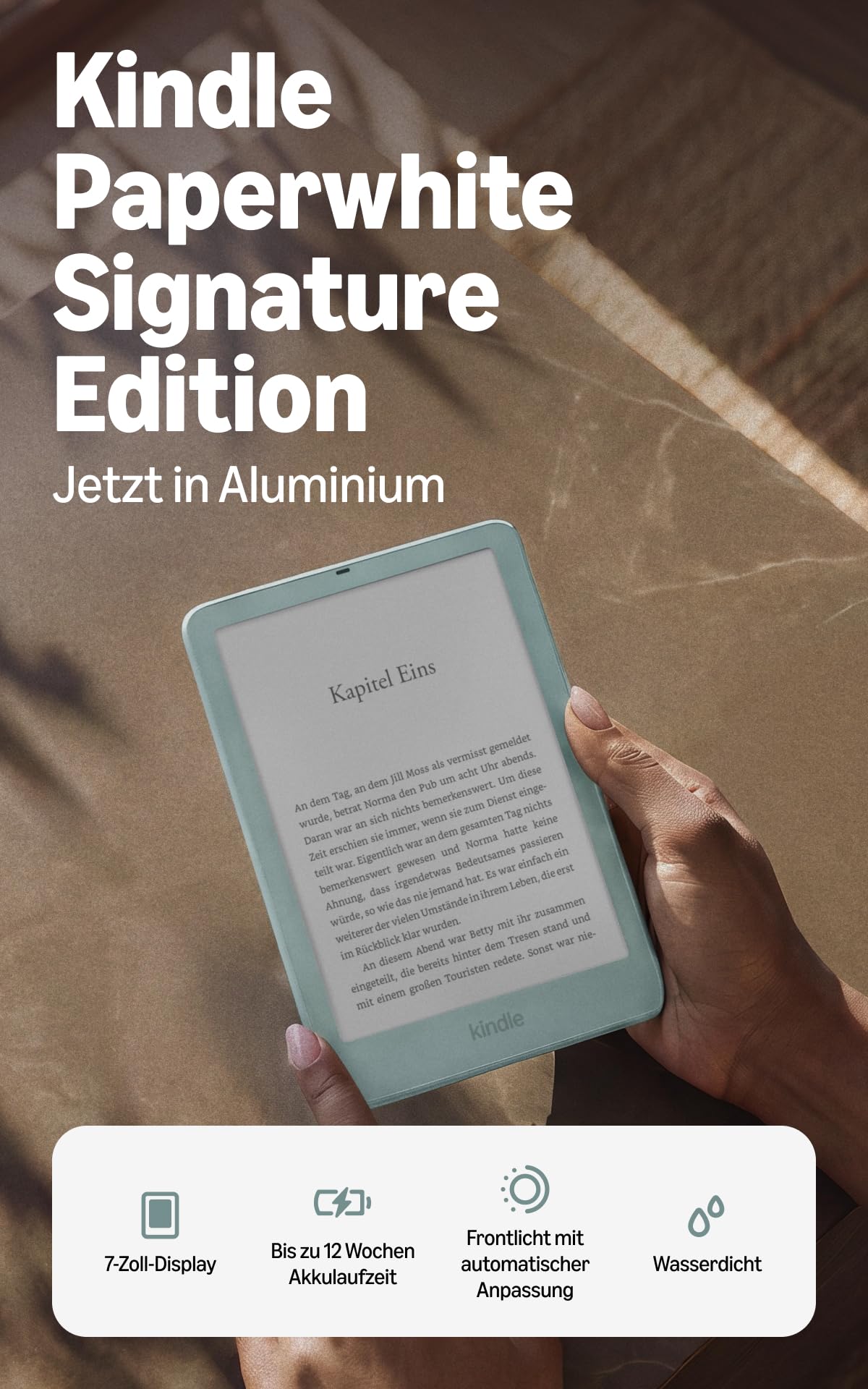 Amazon Kindle Paperwhite Signature Edition 32 GB (Cea mai recentă generație), mai subțire, nou design din aluminiu, display de 7 inci, iluminare frontală cu ajustare automată - Verde ocean. - Z4P36D