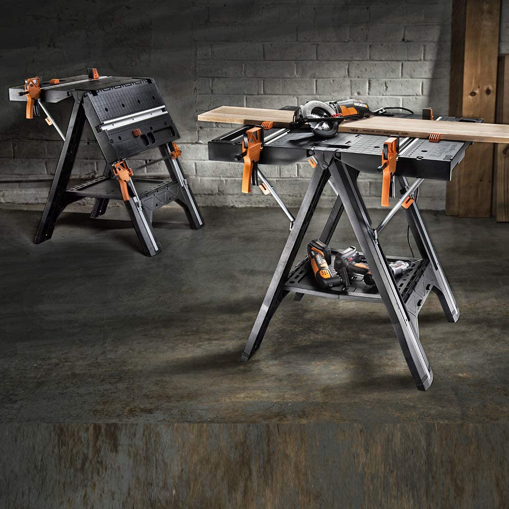 WORX PEGASUS WX051 mobile multifunctional workbench - high-quality foldable work table for the workshop, max. load 450kg - including quick clamping device - high stability & large work surface