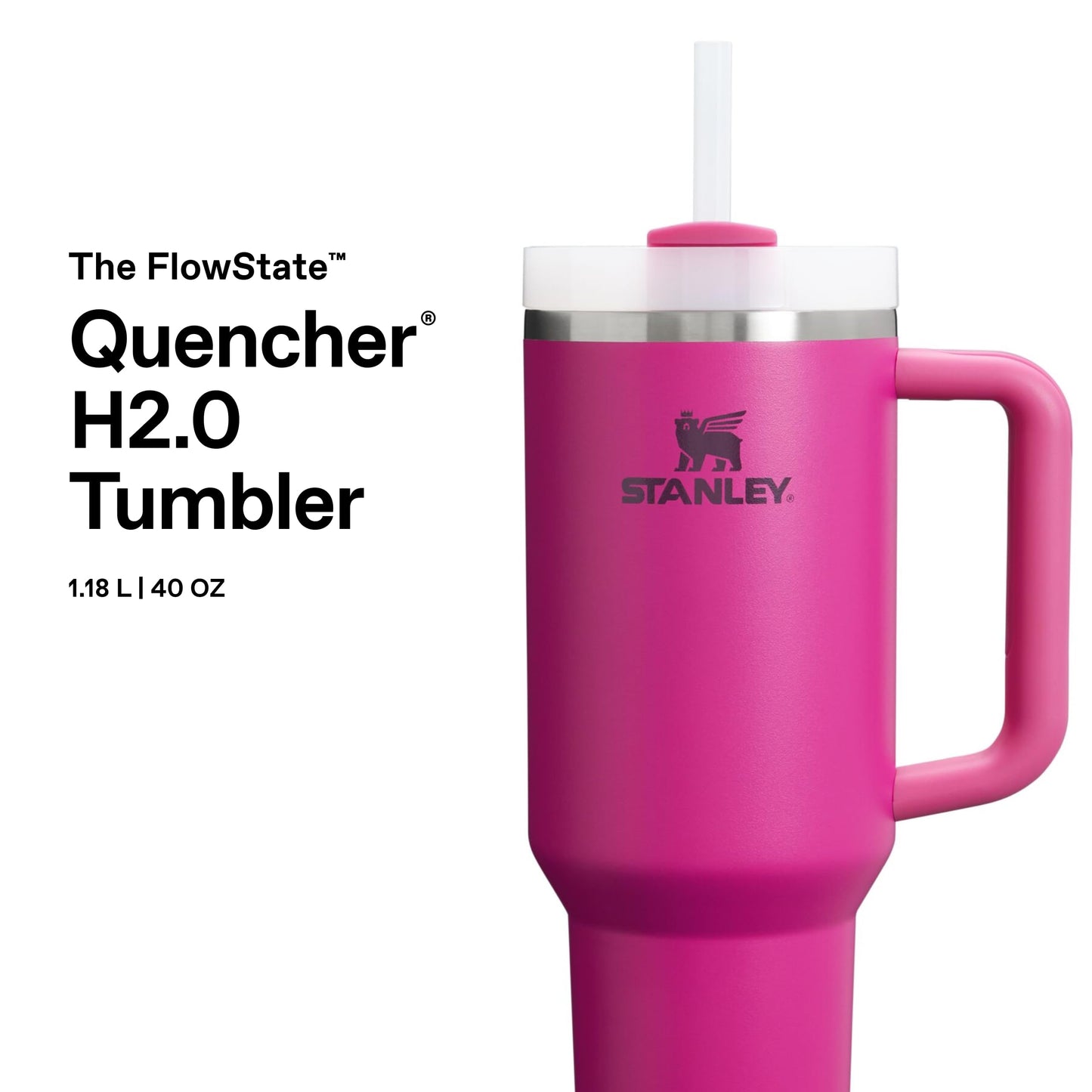 STANLEY 1913 Quencher H2.0 Flowstate Drinking Bottle with Straw 1.2L - Thermo Mug Cools 11 Hours - 48 Hours Ice Cold - Dishwasher Safe - Thermos Bottle BPA Free - Stainless Steel - Fuchsia - 100000144044