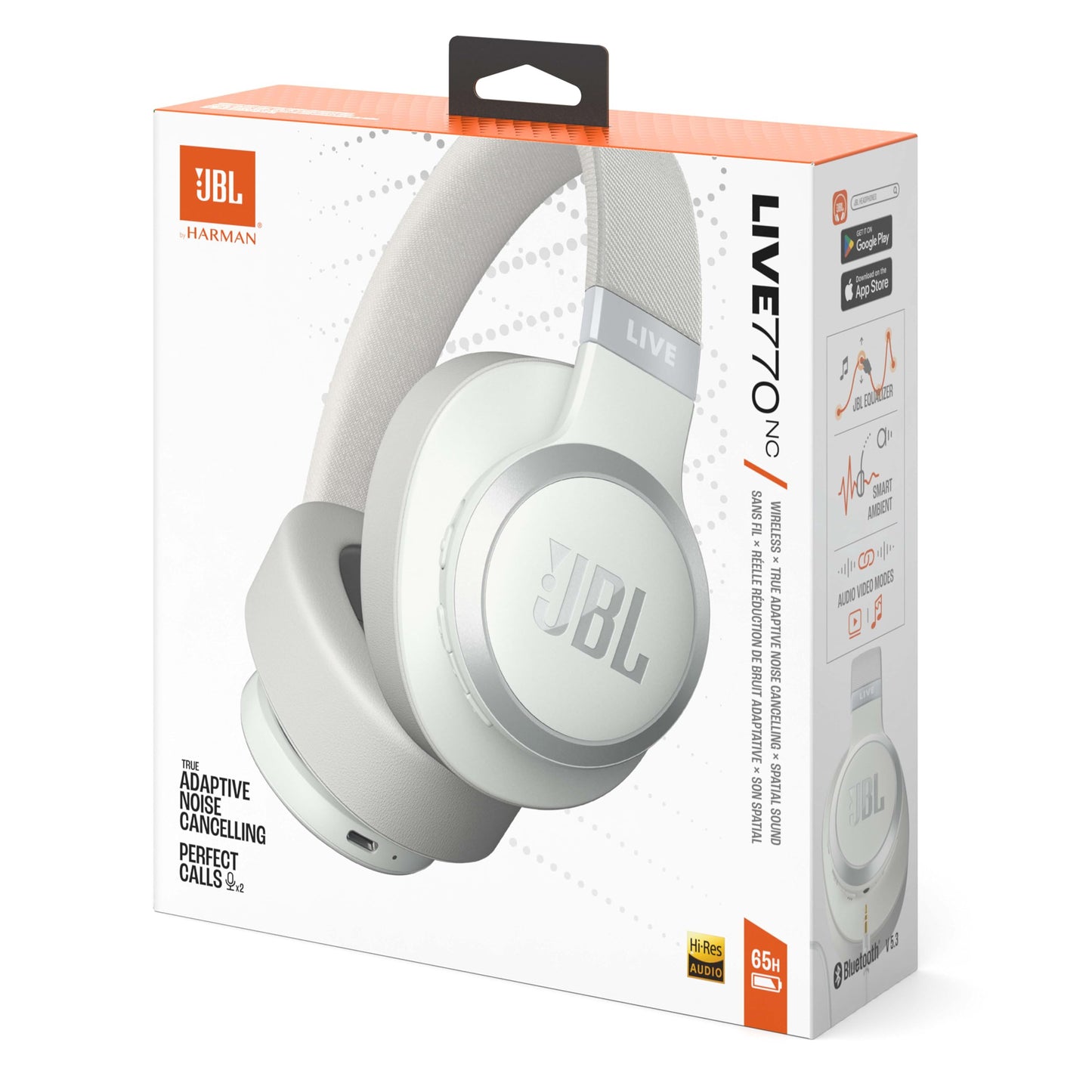 JBL Live 770 NC - Bluetooth over-ear headphones with adaptive noise canceling - Wireless earphones with JBL Signature Sound and voice assistant - Long music enjoyment for up to 65 hours - In white - JBLLIVE770NCWHT
