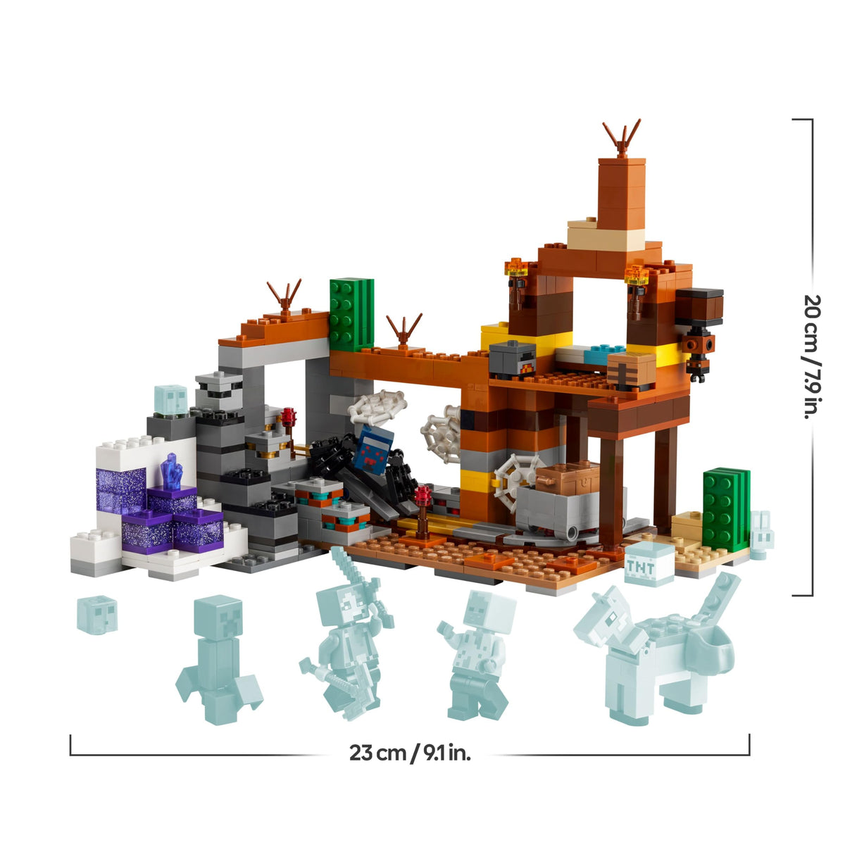 LEGO Minecraft The Badlands Mineshaft - Interactive Toy featuring Explorer, Creeper, and Spider Figures, along with an Exploding TNT Function - Perfect Gaming Gift for Boys and Girls aged 8 and up - 21263