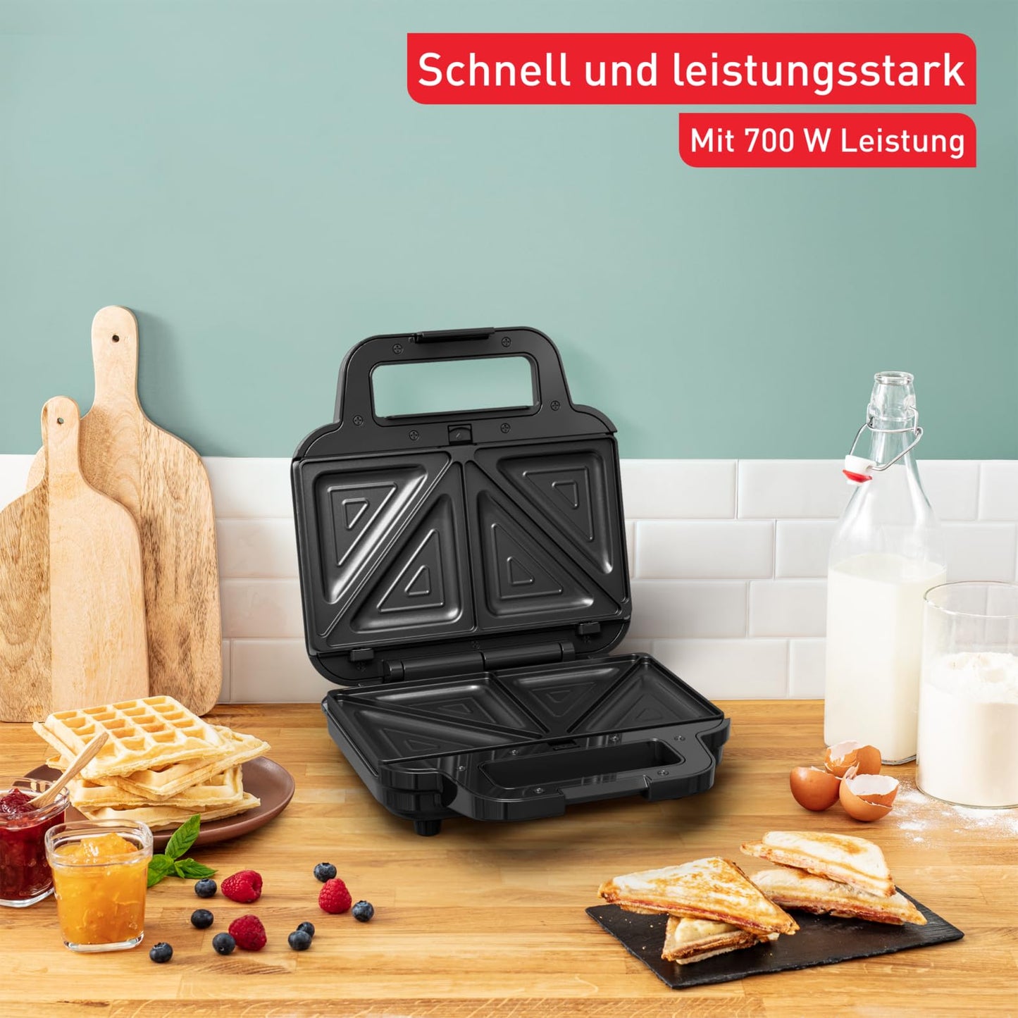 Tefal Ultracompact 3-in-1 sandwich waffle panini combination device, non-stick coating, heat-insulated handle, stainless steel/black, SW383D10