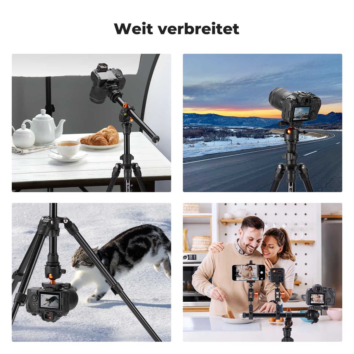K&F CONCEPT O234A1 camera tripod with extension arm, 195cm mobile phone tripod, tripod for on the go, tripod for smartphone with mobile phone holder, aluminum travel tripod with BH-36 ball head - K234A0+BH-28L+Auslegearm