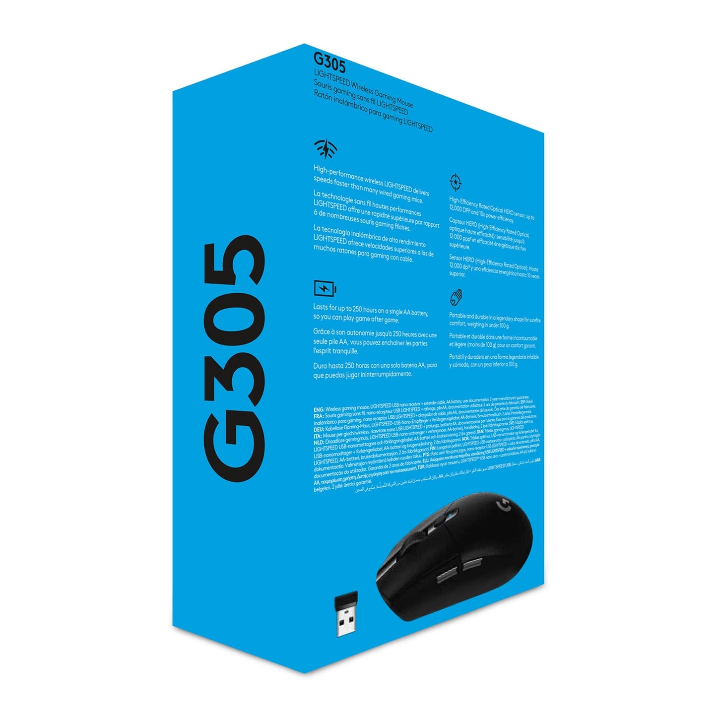 Logitech G G305 Lightspeed wireless gaming mouse with Hero 12K DPI sensor, wireless connection, 6 programmable buttons, 250 hours of battery life, lightweight, PC/Mac - black - 910-005283