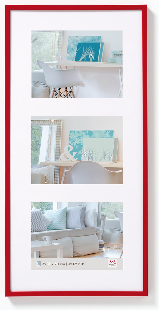 walther design picture frame red 3X 15x20 cm gallery with passe-partout, New Lifestyle plastic frame KV320R