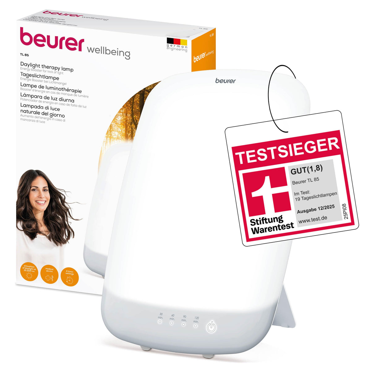 Beurer TL 85 Daylight Lamp, TEST WINNER Stiftung Warentest, Simulation of daylight, 14,000 Lux brightness, medical device, for use in cases of light deficiency, with timer (30, 60, 90, 120 min.)