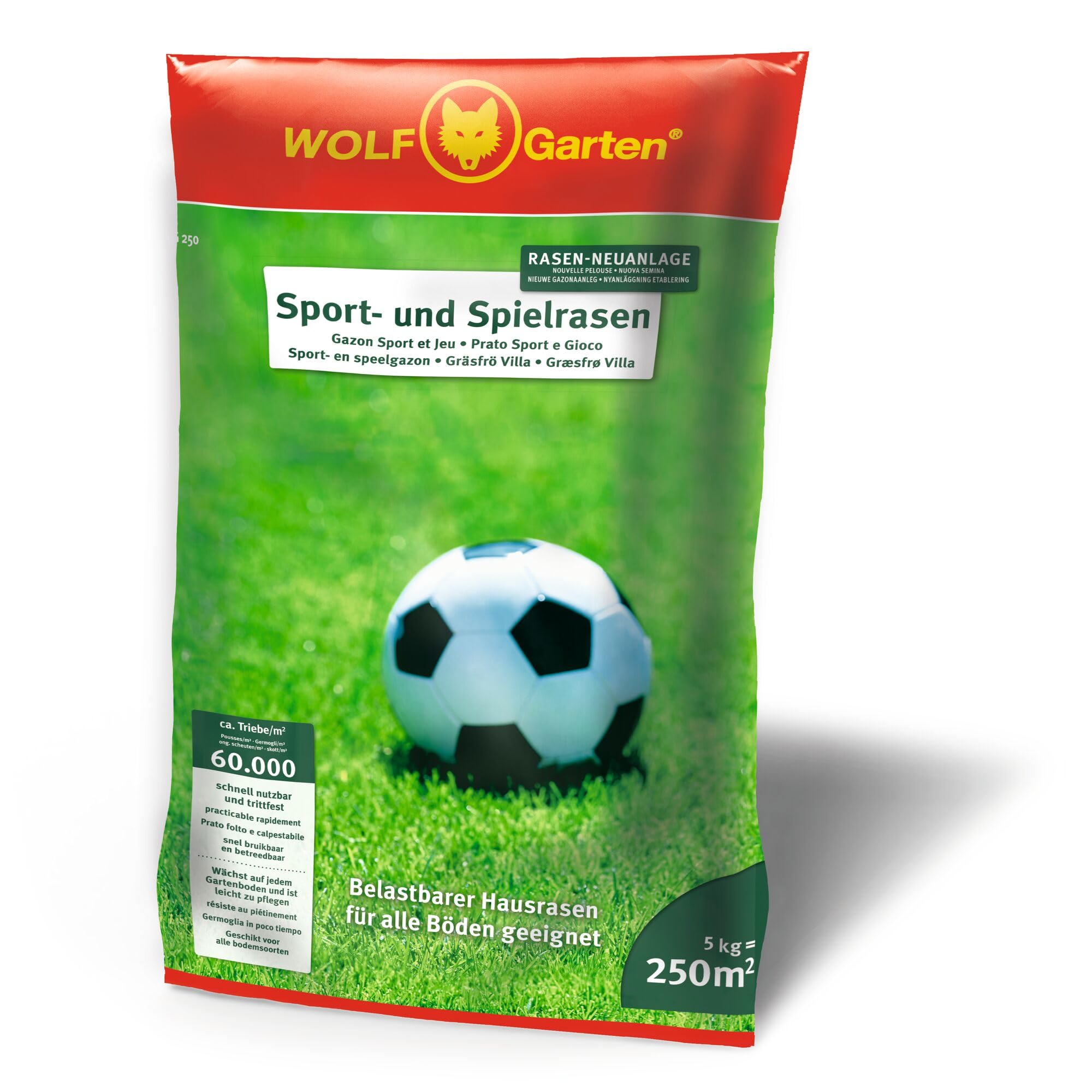WOLF-Garten Sports & Play Lawn LG 250 (for 250 m², quick to use & non-slip, durable lawn for sports fields & playgrounds, home garden, suitable for all types of soil, in a 5 kg bag) 3825030 - 3825.030