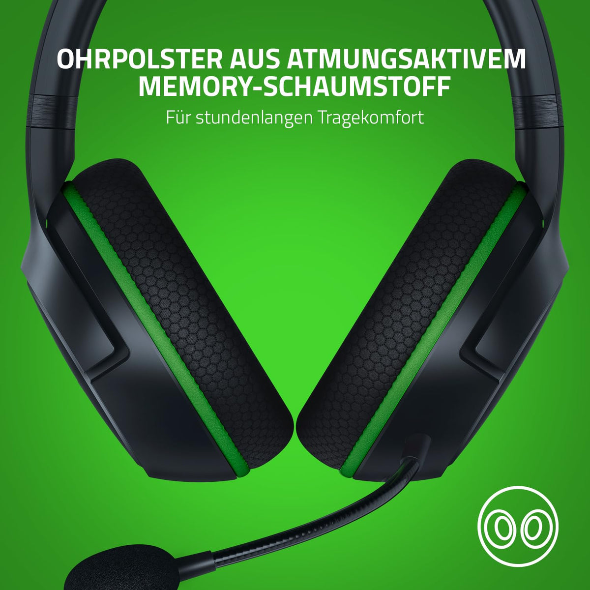 Razer Kaira - Căști de gaming fără fir pentru Xbox Series X/S + Xbox One + PC (Headset wireless, driver de 50 mm, microfon cardioid, Xbox Wireless) Negru-Verde
