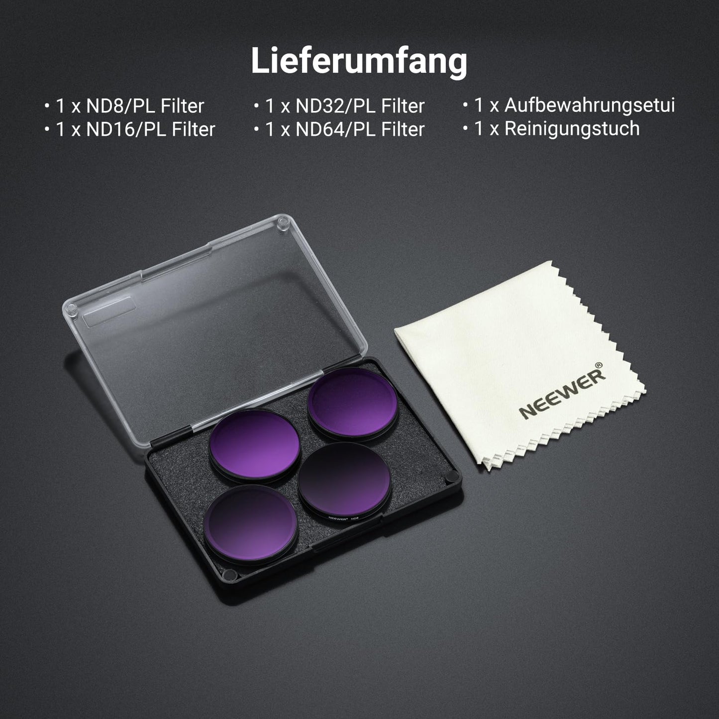 NEEWER ND/PL Filter Set Compatible with DJI Osmo Action 6 only, ND8/PL+ND16/PL+ND32/PL+ND64/PL Polarizing Filter Gray Filter CPL Lens Filter, Multi-Coated HD Action Cam Photography Accessories, FL-B3