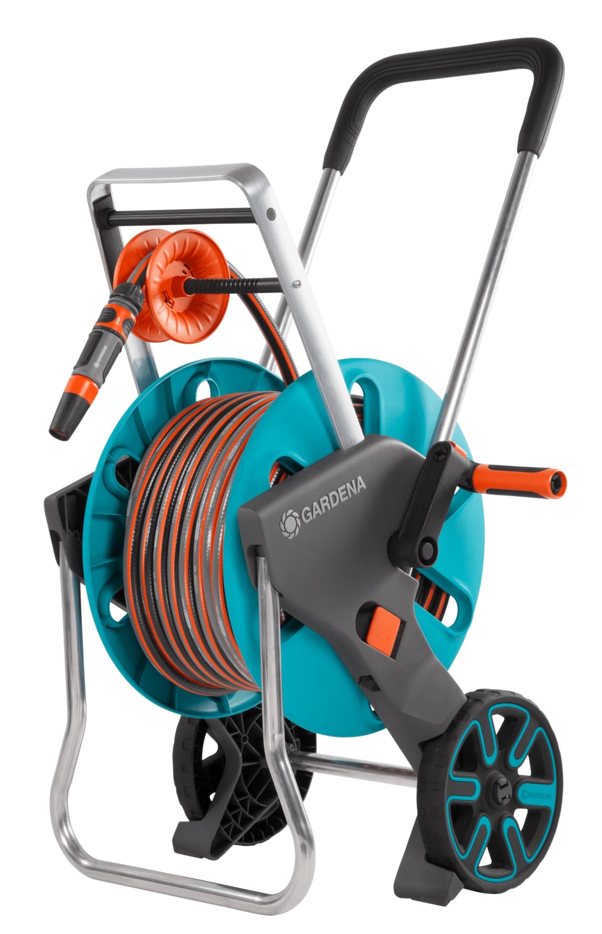 Gardena CleverRoll M Easy Set: Hose reel with a capacity of up to 60 m, particularly stable, featuring a comfortable hose guide in a robust metal frame, drip stop (18517-20)