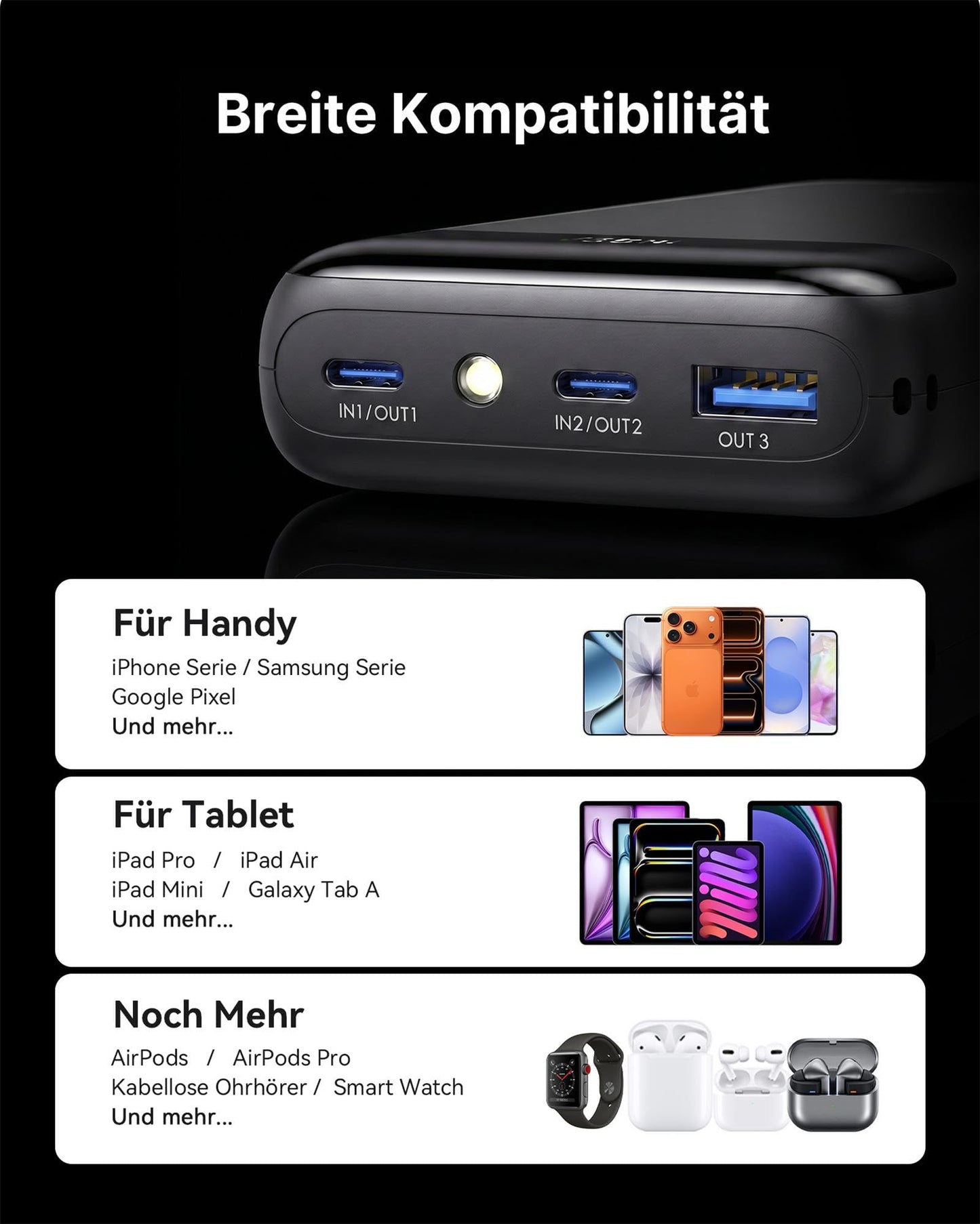 INIU Ultra Small 20000mAh Power Bank, 22.5W Quick Charge PowerBank with Removable USB C Cable, Suitable for Flight & Travel Essential, External Mobile Phone Batteries for iPhone 17 16 15 Pro, Samsung S25, Xiaomi, iPad etc - P512