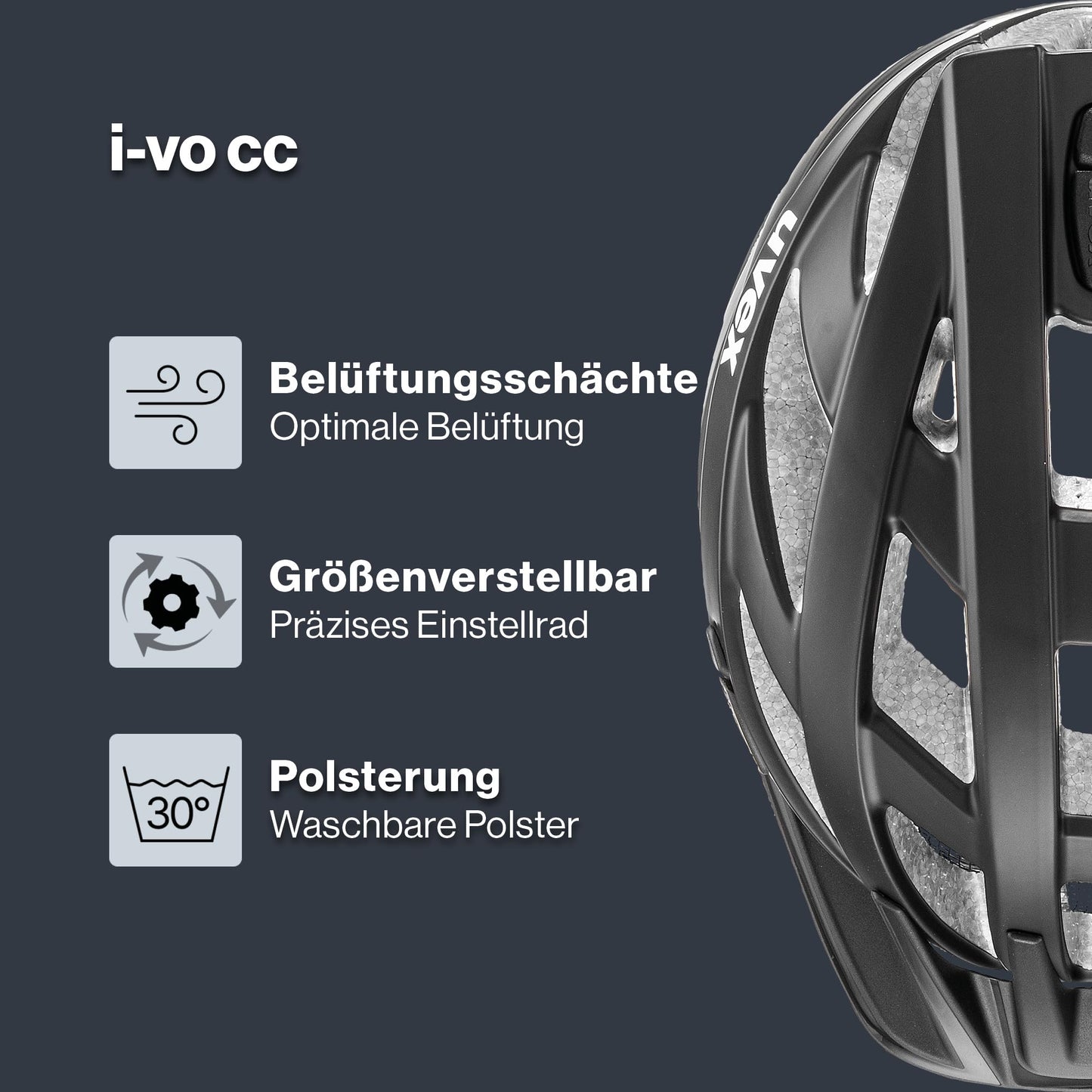 uvex i-vo cc bicycle helmet, black matt, 52-57 cm - S4134230815