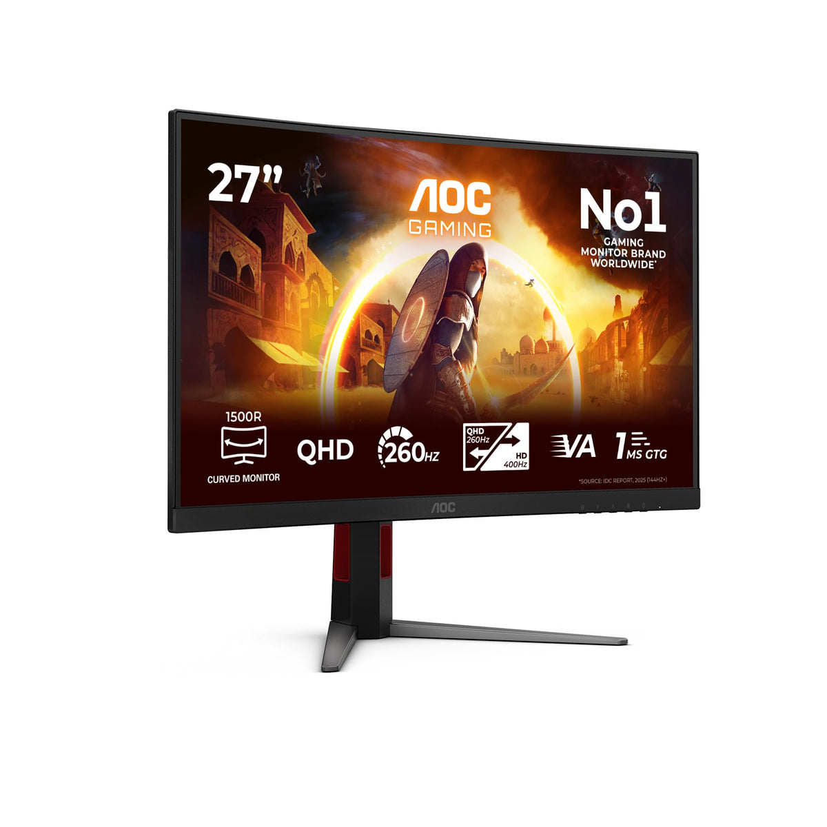 AOC CQ27G4Z2AD Monitor Curved de 27 inch, WQHD, 260Hz (OC, 240Hz nativ), Panou VA rapid, 1ms GtG, Adaptive Sync, HDR400, FreeSync Premium, ajustare pe înălțime, (2560x1440 HDMI 2X 2.0 DP 1x 1.4) Negru - CQ27G4Z2AD/01