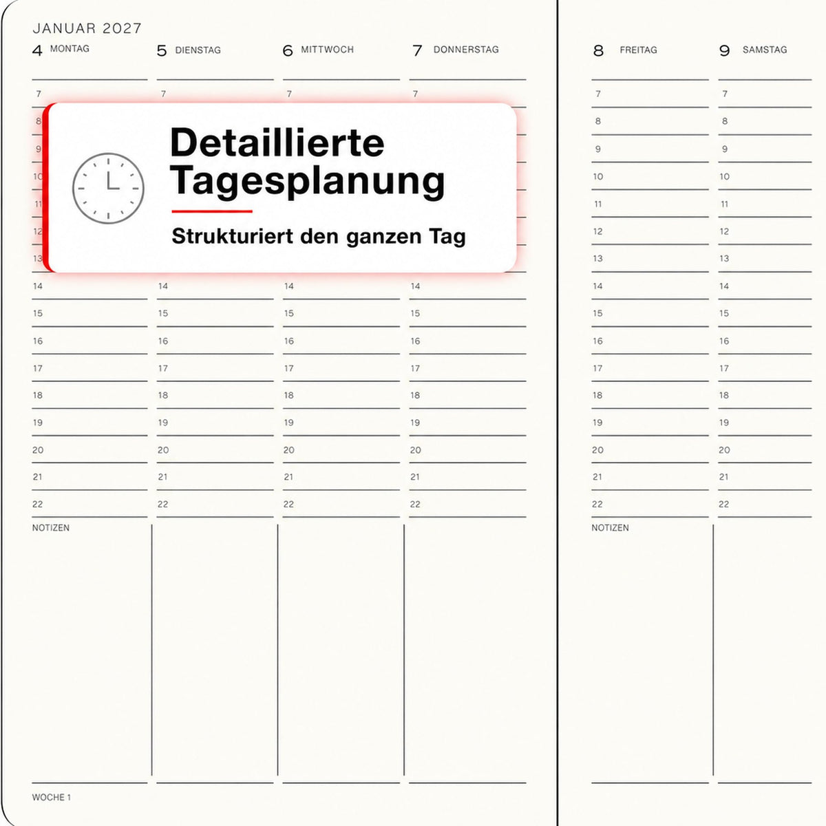 LEUCHTTURM1917 weekly planner 2027 Composition (B5) - German, Forest Green, 254 x 178 mm, January-December (12 months), weekly overview with hourly grid 7:00-22:00 per column, hardcover, 80 g/m² paper - 400144