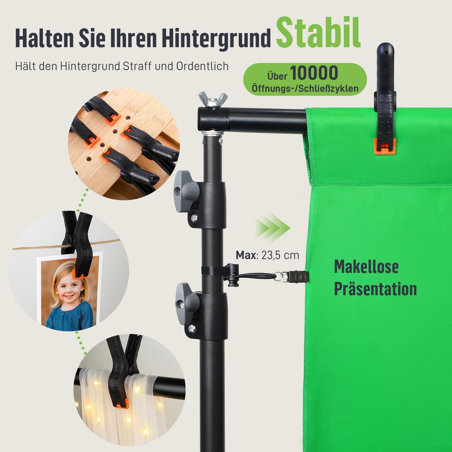 Heysliy Background Stand Set, Professional Photo Background Stand Adjustable (1-3m Height/1.5-3m Width) with Carry Bag - Background System for Studio & Photo Wall Party | Compatible with backdrops - BS01