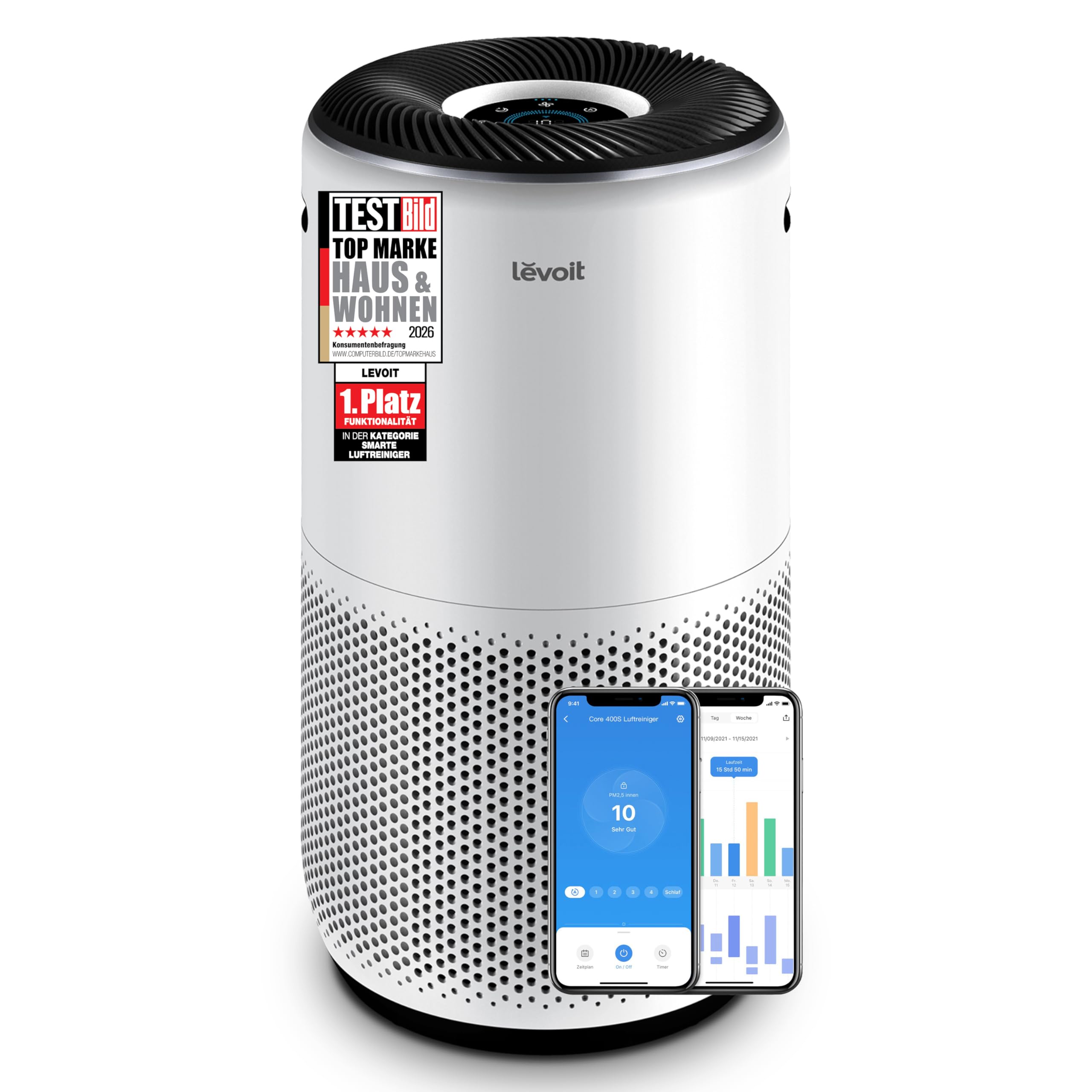 Levoit Core 400S air purifier for allergy sufferers, up to 90㎡, silver white