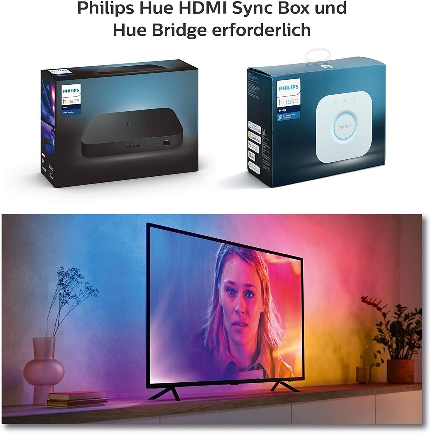Philips Hue White & Color Ambiance Gradient Lightstrip (75 inches), dimmable LED strip for the television with 16 million colors and color gradients, smart home cinema TV backlighting, black - 929002422901