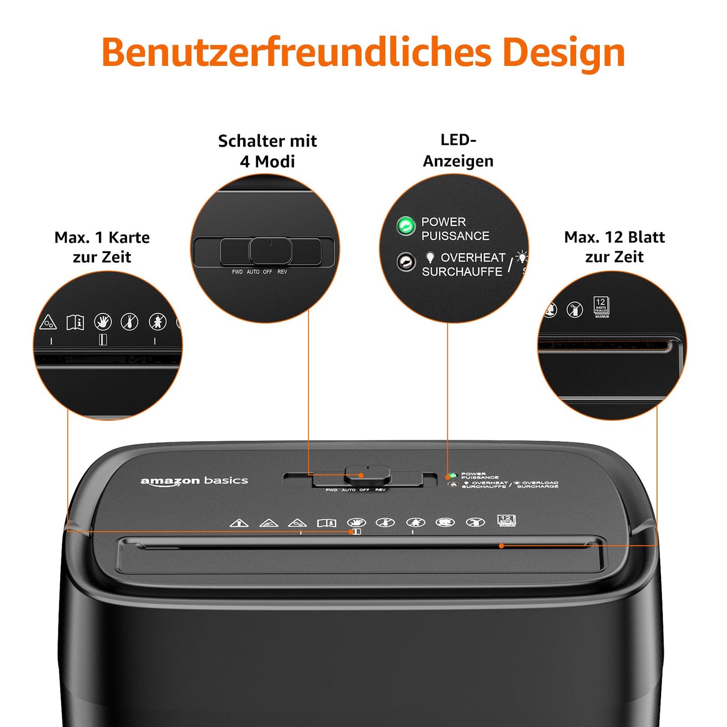 Amazon Basics cross-cut document shredder, 12 sheets, with transparent viewing window, for documents and credit cards, 22.7l collection container, black - C262-C