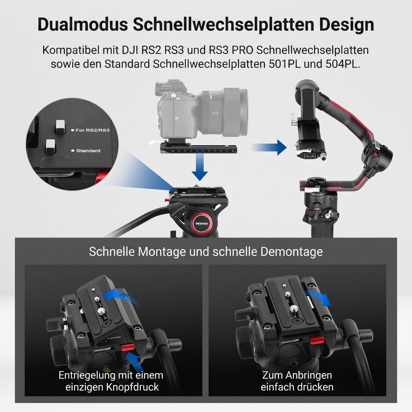 NEEWER 74" Pro Video Tripod with Fluid Head, QR Plate Compatible with DJI RS Gimbals, Heavy Duty Camera Tripod with Telescopic Handle Scaled Base for DSLR, Max Load 17.6lb/8kg, TP74