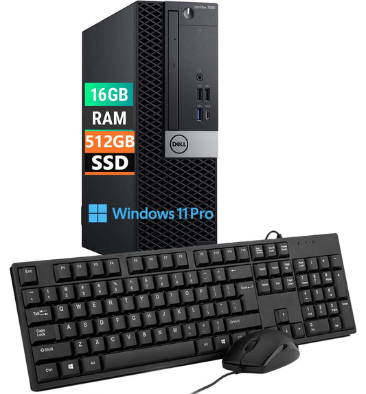 Dell Optiplex 7060 SFF Desktop PC, Intel Core i5-8500, 16 GB RAM, 512 GB SSD, WLAN, Bluetooth, US layout, Windows 11 Pro (refurbished)