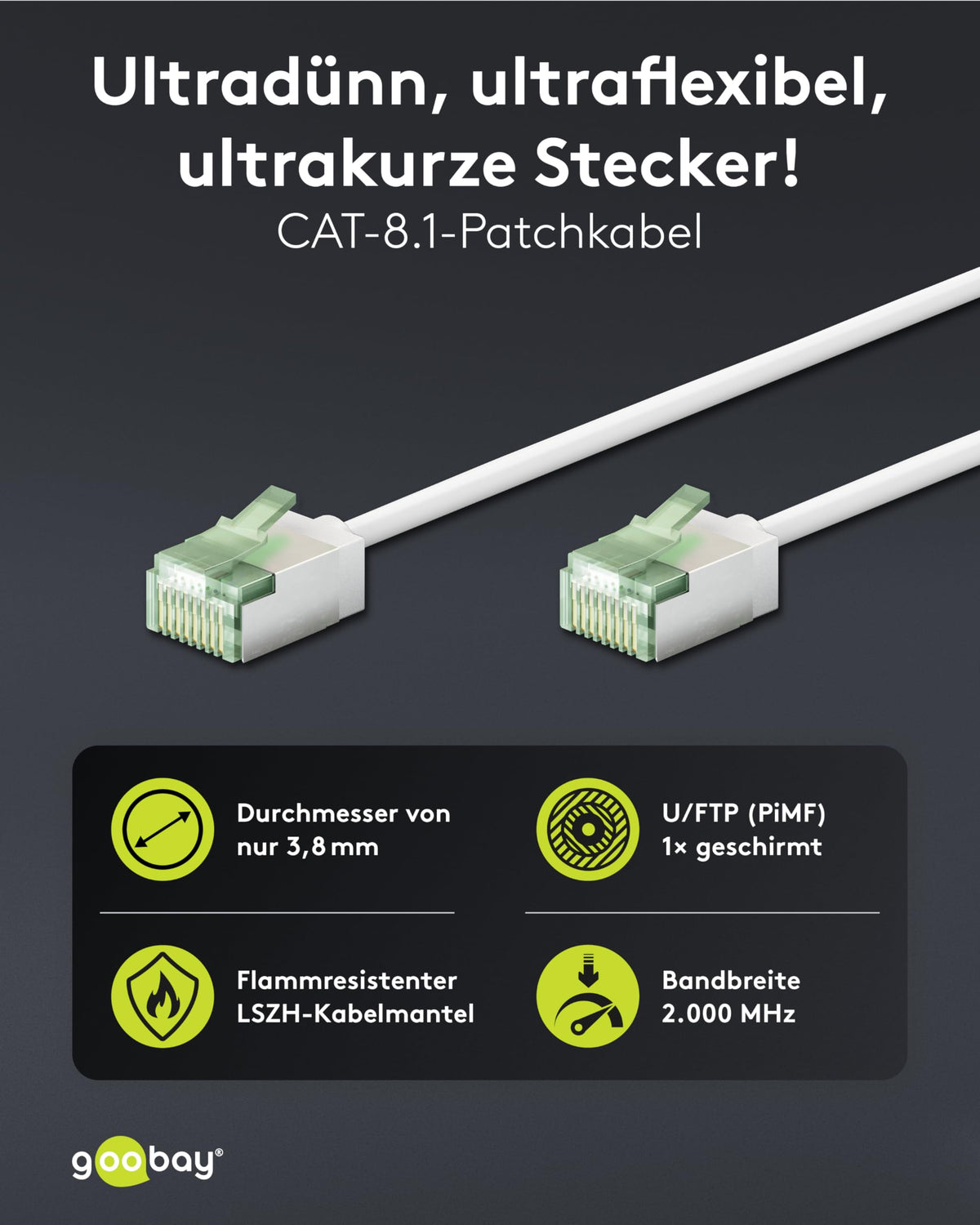 goobay CAT 8.1 Cablu de rețea în set de 10 / Cablu patch ecranat, super flexibil, U/FTP/CU Cablu Ethernet, PiMF, LSZH/Cat 8.1 Cablu cu 10Gbits / Alb / 10x5m, 79508