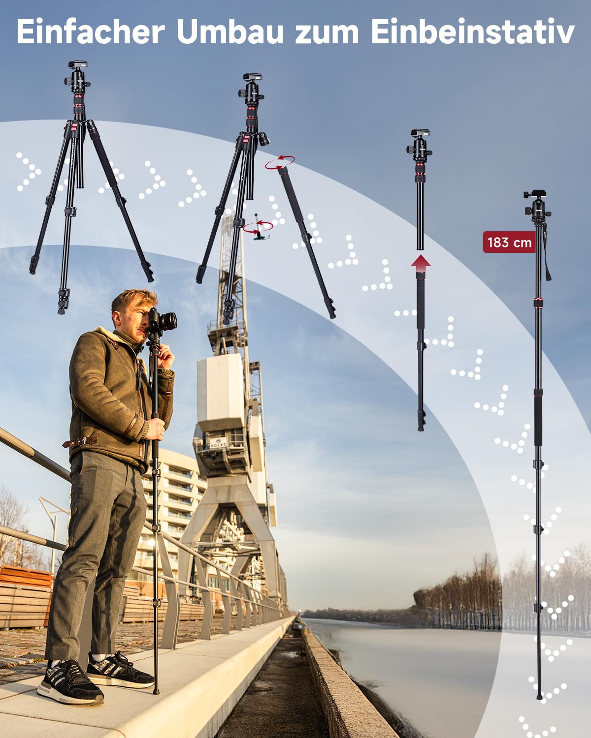 Rollei Compact Traveler No. 2 tripod black, 180cm tripod camera 360° ball head compact aluminum travel tripod with monopod function tripod for DSLR camera photo tripod with mobile phone holder - 23150