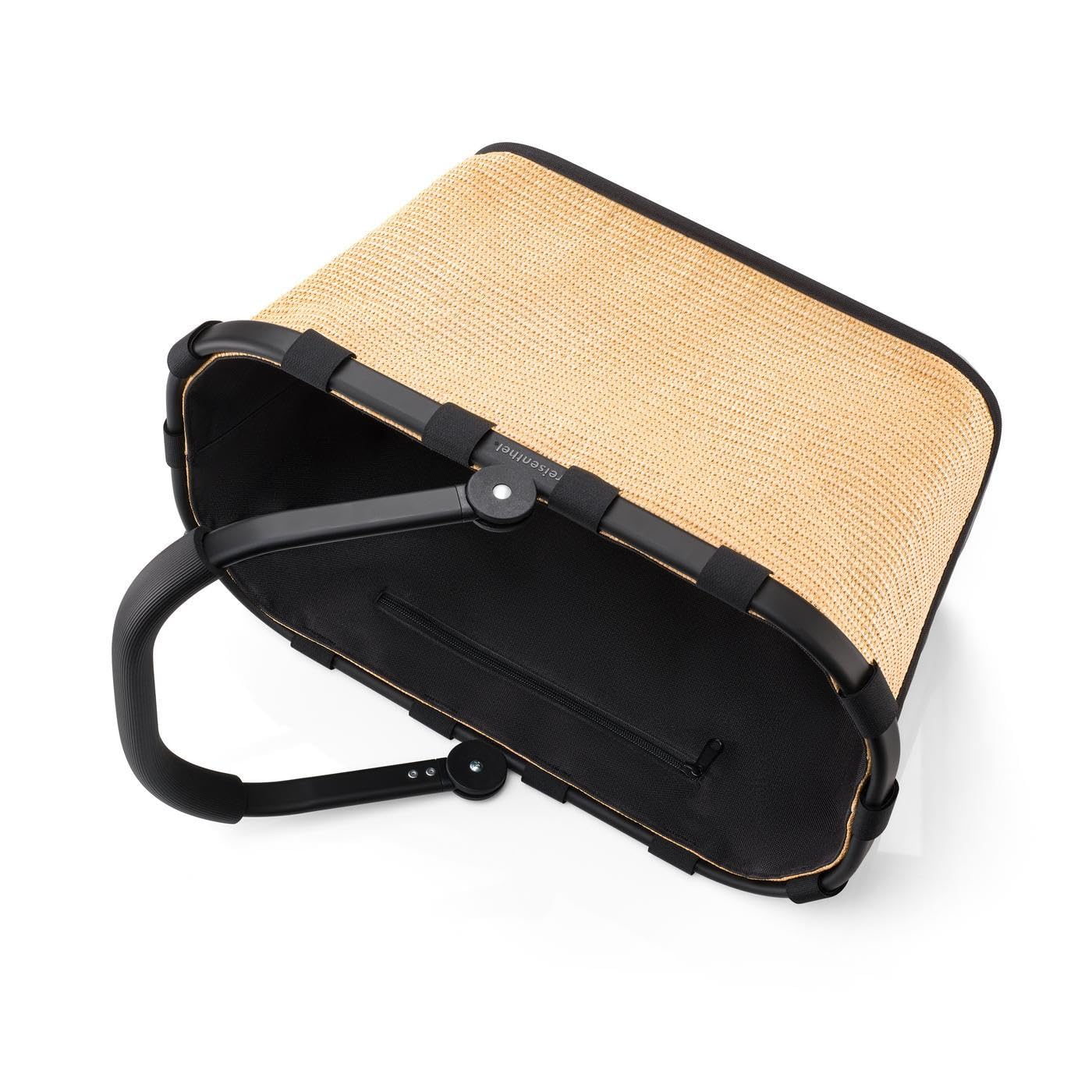Reisenthel carrybag frame raffia black – Stable shopping basket with lots of storage space and practical inner pocket – Elegant and water-repellent design - BK7079