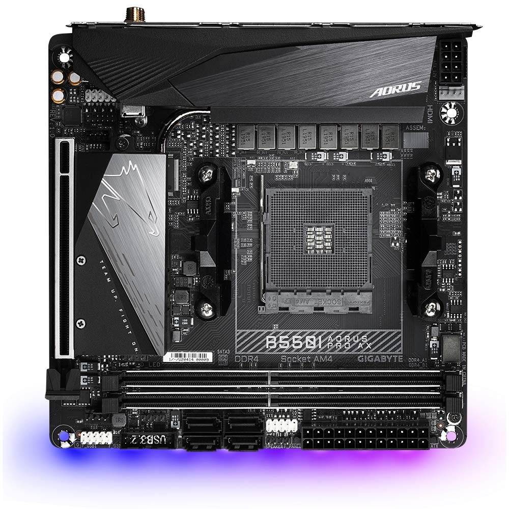 GIGABYTE B550I AORUS PRO AX Motherboard – Compatible with AMD Ryzen 5000 CPUs, 8 Phase VRM, supports up to 5300 MHz DDR4, 1x PCIe 4.0 + 1x PCIe 3.0 M.2, Wi-Fi 6E, 2.5GbE LAN, USB 3.2 Gen 2