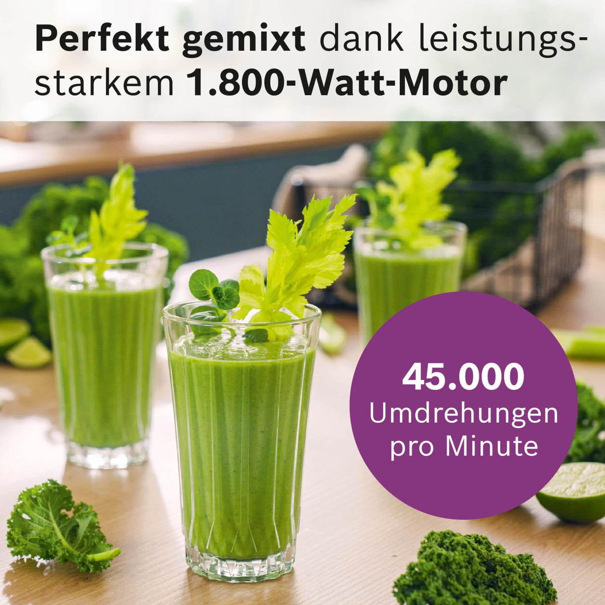 Bosch Highspeed Blender, Smoothie Maker, 45,000 RPM, 6 Programs (including hot soup & cleaning), 2 L Mixing Container, dishwasher-safe parts, Made in Europe, 1800W, VitaPower Series 6 MMBD665B1