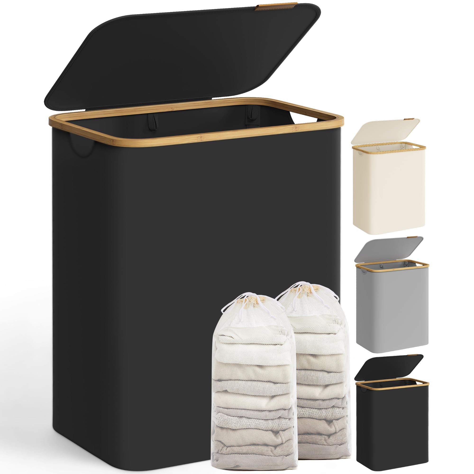 SONGMICS 130L Oxford Fabric Laundry Basket with Lid with 2 Compartments - LCB513G01V1