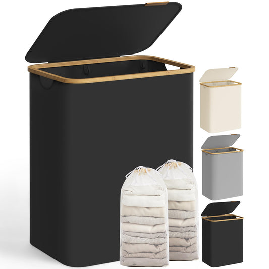 SONGMICS 130L Oxford Fabric Laundry Basket with Lid with 2 Compartments - LCB513G01V1