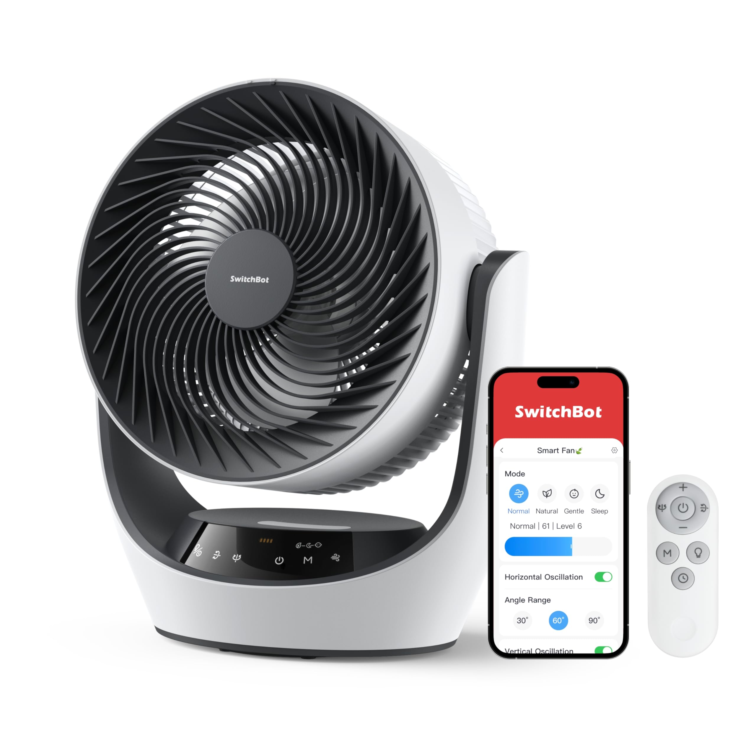 SwitchBot USB Table Fan, Powerful 24dB Quiet Battery Circulation Fan, Compatible with Alexa/Google/Siri (Hub Required), 4 Modes, 9 Hour Timer, Energy Efficient Circulation Fan - W3800510