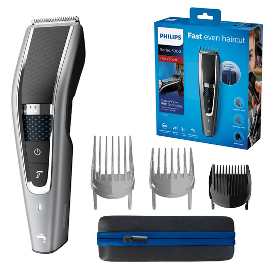 Philips Hair Clipper Series 5000, hair trimmer with Trim-n-Flow Pro technology, 28 length settings, 90 min battery operation with 1 hour charging time, fast, even haircut (model HC5650/15)