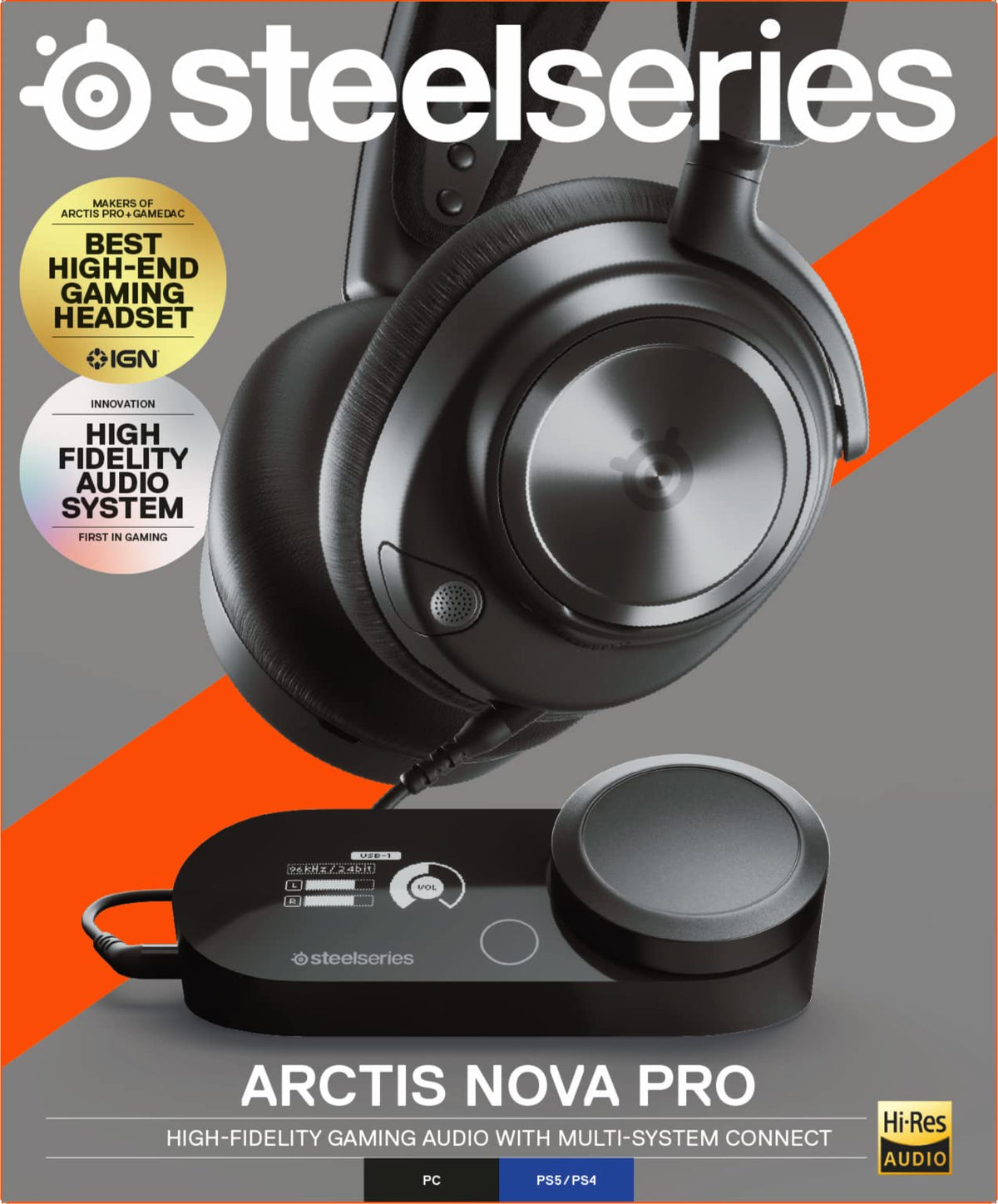 SteelSeries Arctis Nova Pro - Multi-System Gaming Headset (PC, PS5, Switch 2 & more) - Hi-Res Audio - GameDAC Gen 2 with ESS Sabre QuadDAC - 360° Surround Sound - ClearCast Gen 2 Microphone - 61527