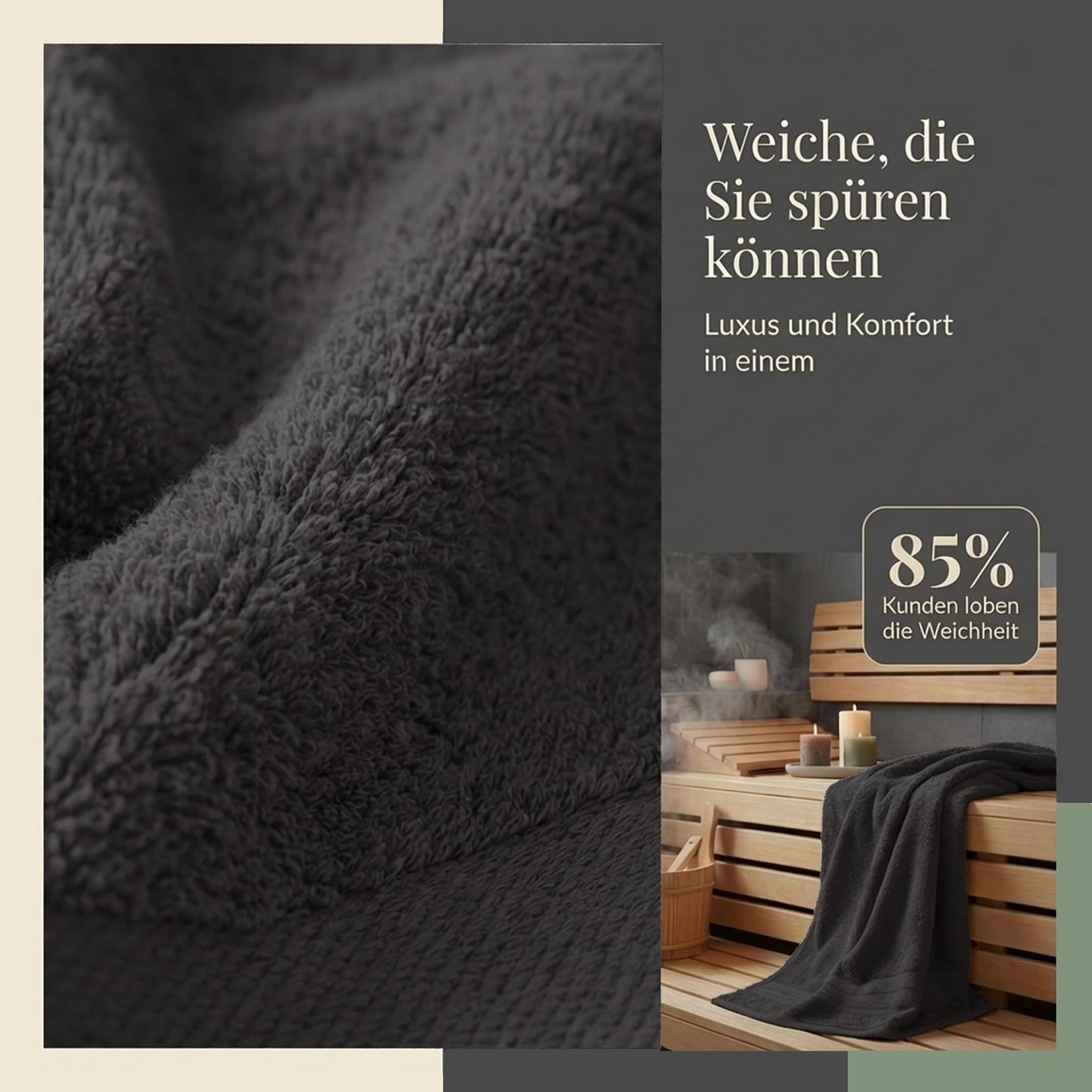 Komfortec 2 sauna towel set 80x200 cm, large sauna towels made of 100% cotton, sauna towels, fluffy and absorbent, quick-drying, black - 2er-80x200-schwarz