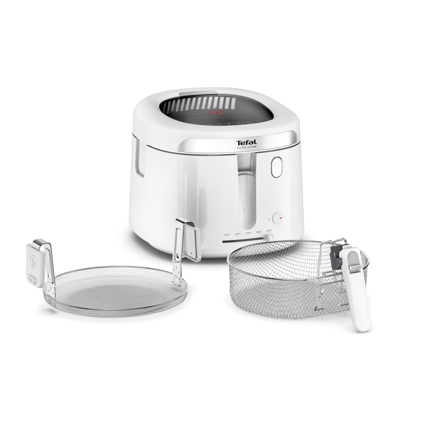 Tefal Filtra Vision Deep Fryer, 1kg Capacity, Extra Large Viewing Window, Modern Design, Folding Handle, Removable Parts, Timer, Temperature Control, White, FF2541E0