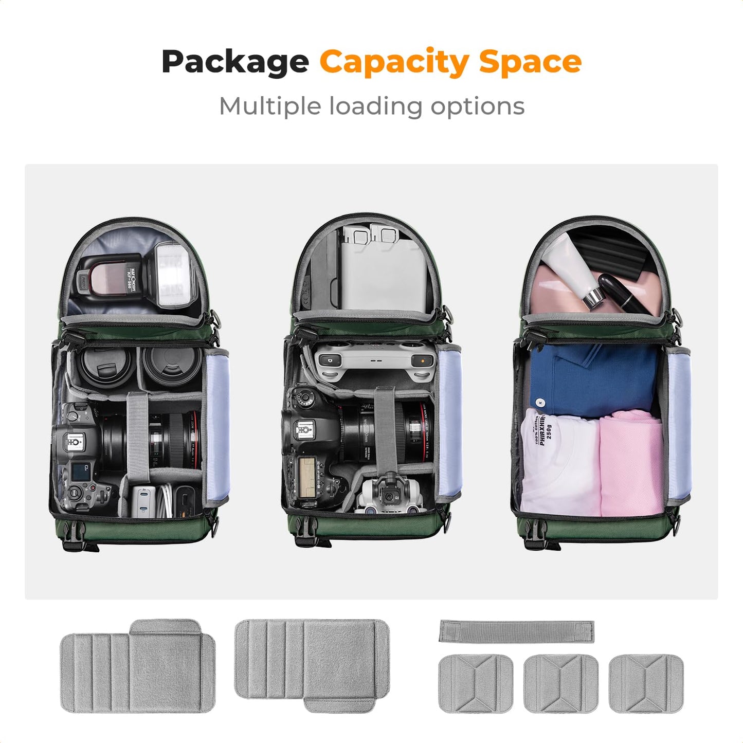 K&F CONCEPT Camera Shoulder Bag, Waterproof Camera Bag, Photography Daily Travel Camera Bag, Bags Photographer Photo Backpack, Green - AU-KF13.141