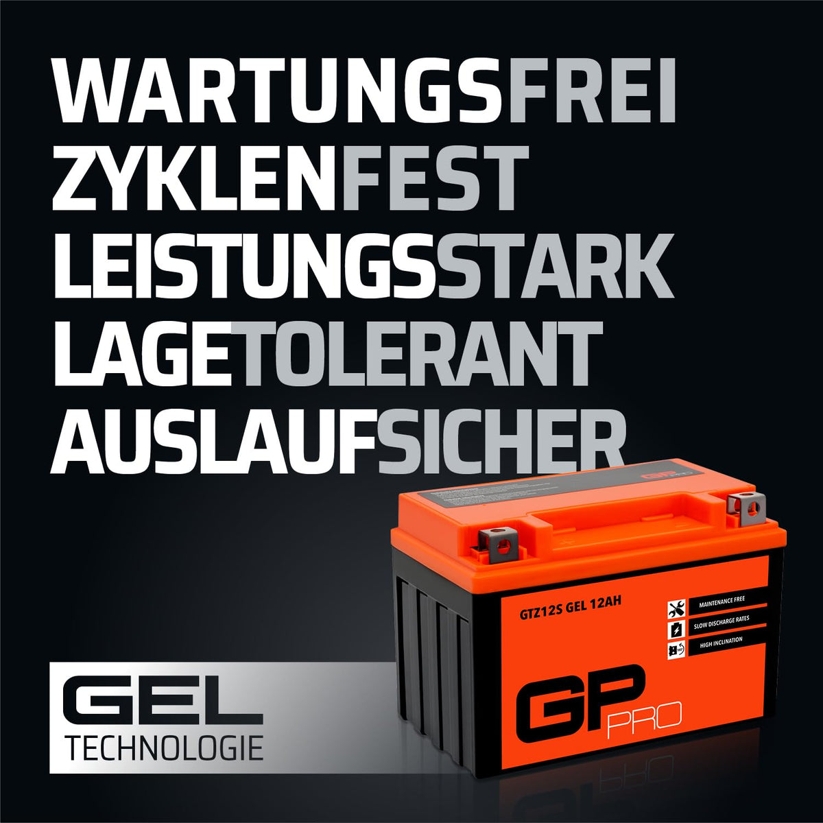 GP-PRO gel battery GTZ12S 12V 12Ah 210A compatible with Honda SH 300i - GP-007