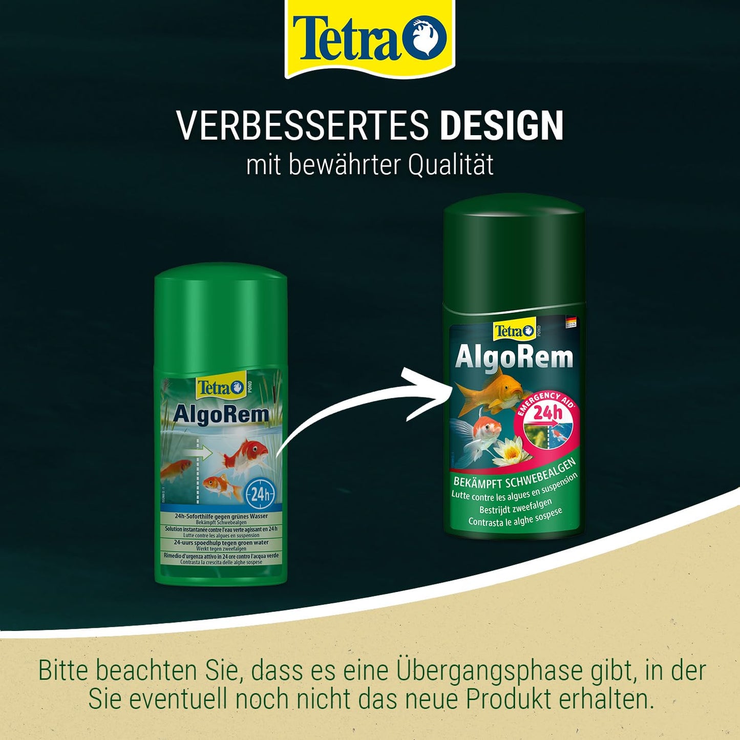 Tetra Pond AlgoRem - 24-hour immediate help against green water in the garden pond, fights floating algae, 1 L bottle - 154445