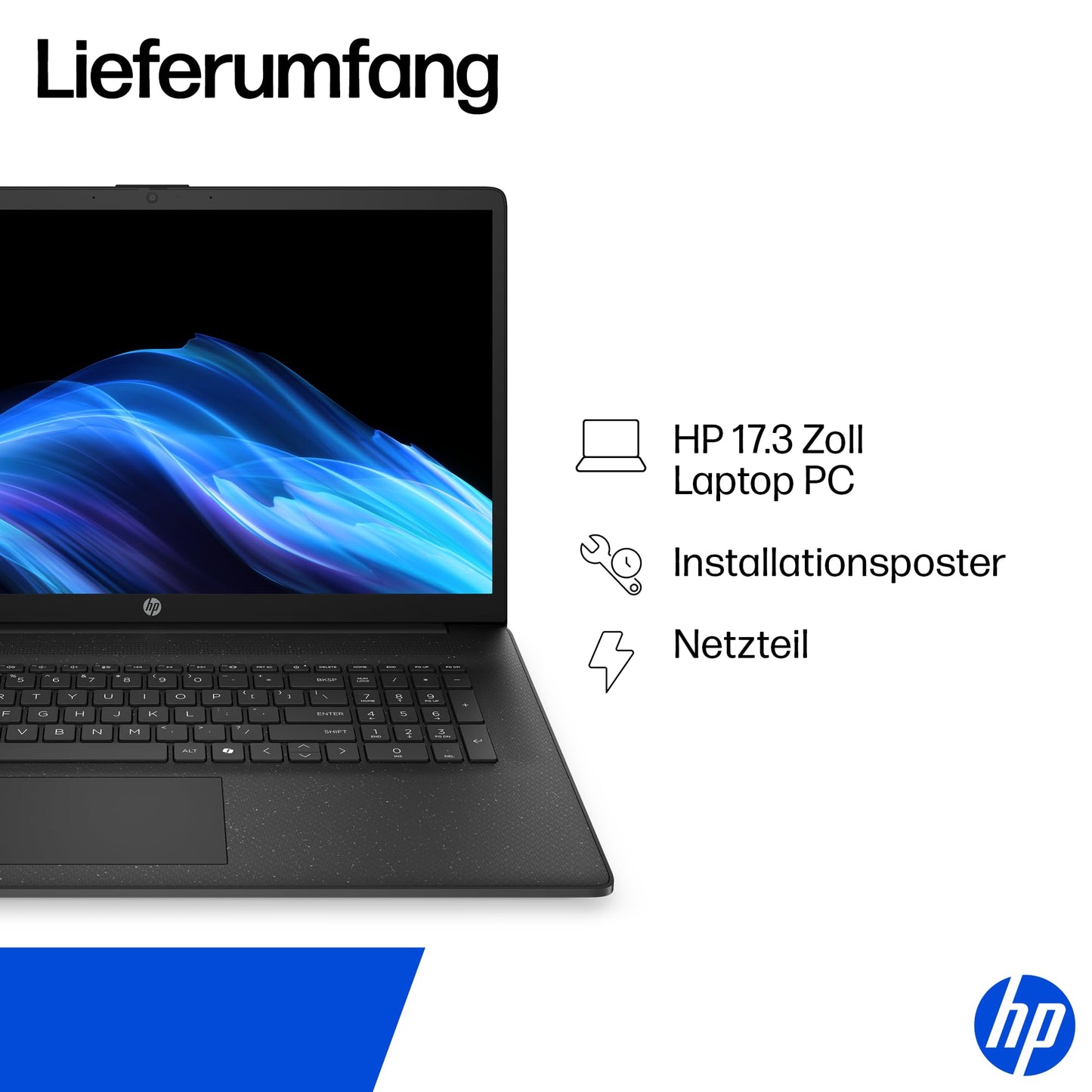 HP laptop with 17.3" FHD display, AMD Ryzen 3 7320U, 8 GB DDR5 RAM, 512 GB SSD, AMD Radeon graphics, Windows 11, QWERTZ, silver incl. 25 GB Dropbox storage for 12 months - BZ8R6EA#ABD