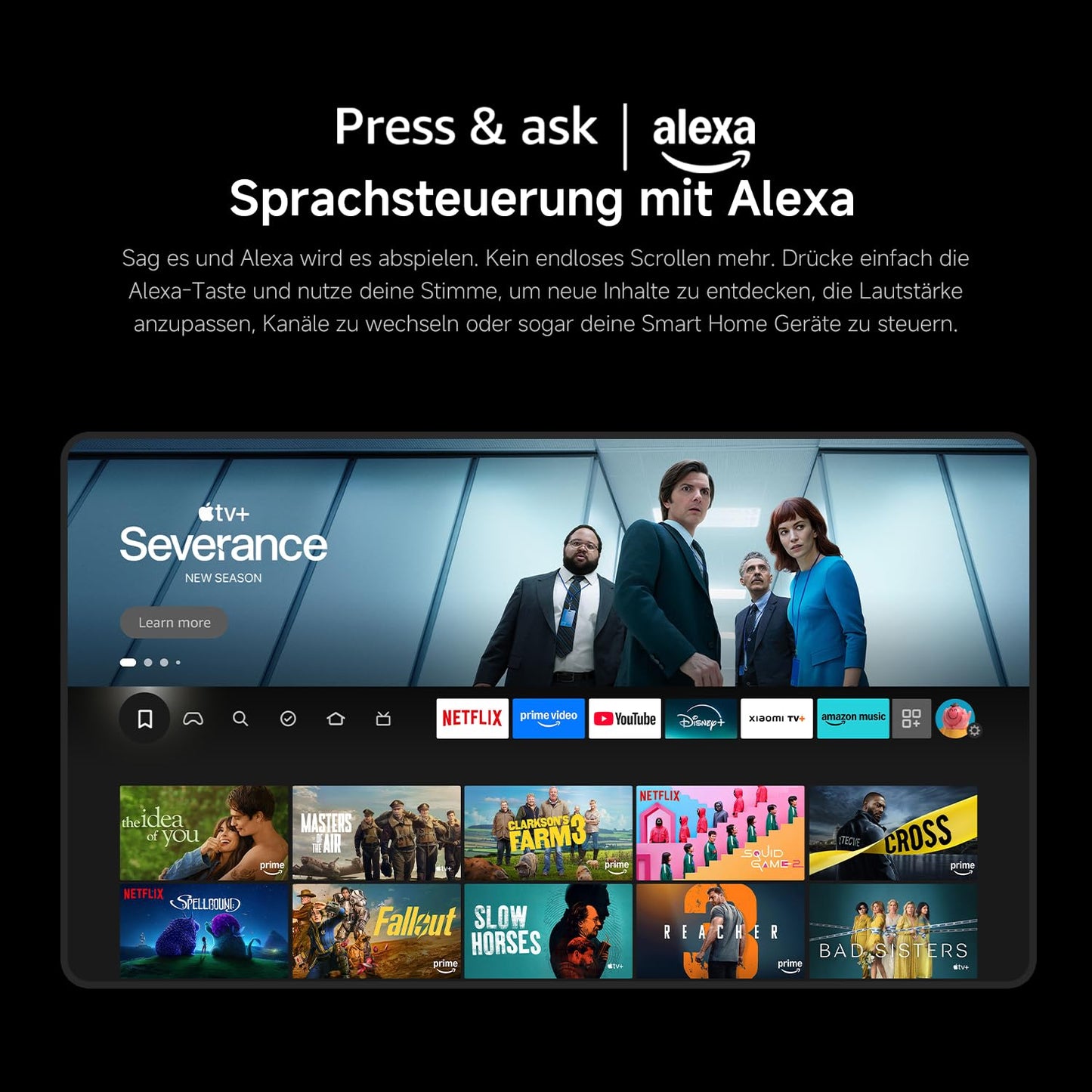 Xiaomi TV F Pro 65 (165 cm), 4K UHD QLED, Smart TV, Fire OS8, Triple Tuner DVB-C/S/S2/T/T2, HDR10+, 60Hz with 120Hz Game Boost Mode, MEMC, Voice control with Alexa, 2GB+32GB, Compatible with Apple AirPlay - L65MB-FPEU
