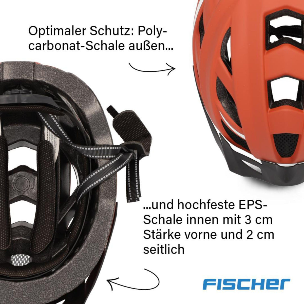 FISCHER Adult Bicycle Helmet, Cycling Helmet, City Helmet Urban Plus Miami, S/M, 52-59cm, orange, with integrated LED rear light - 50627