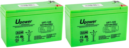 U-Power - Hermetic AGM lead-acid battery 7Ah 12V - Faston F1 4.8mm batteries (pack of 2) - UP