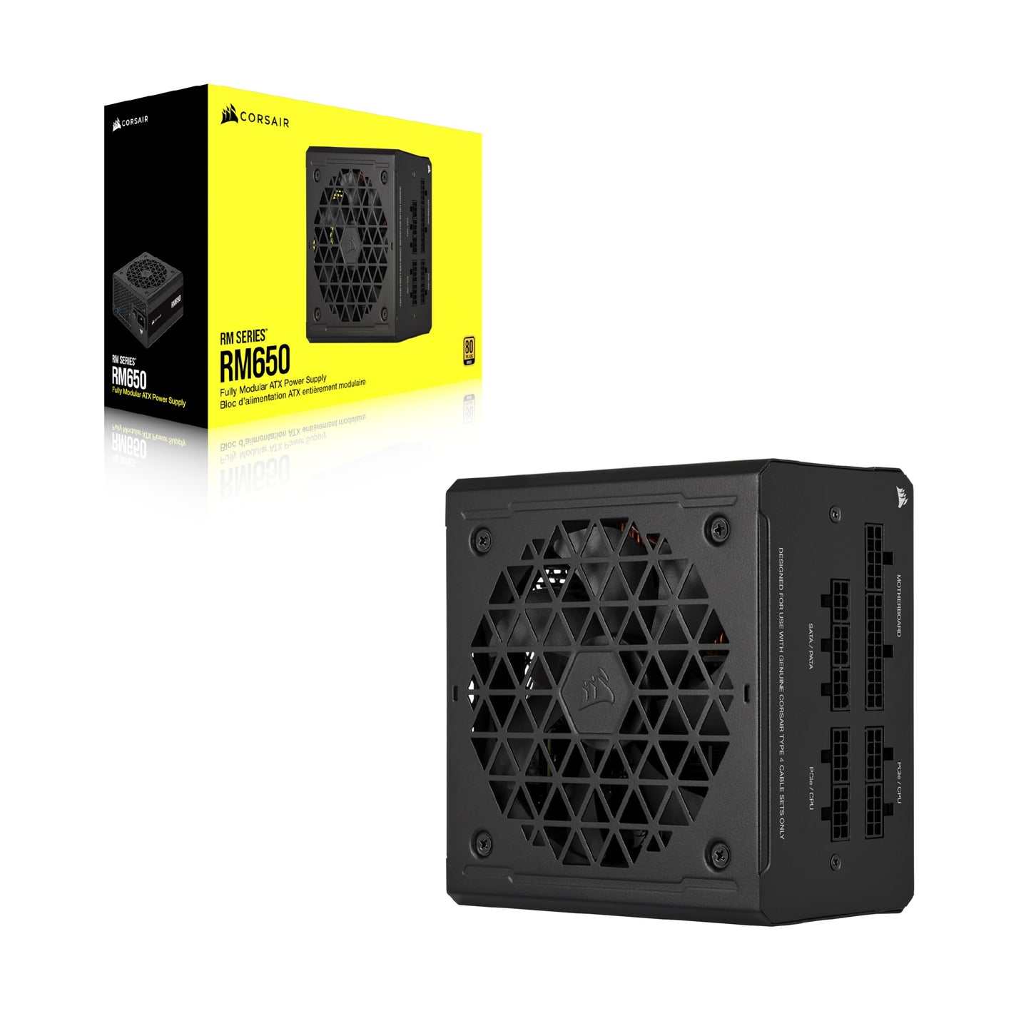 CORSAIR RM650 ATX 650W Fully Modular Power Supply - 80 PLUS Gold Certified - Low Noise - Zero RPM Mode - EU - Black - CP-9020280-EU