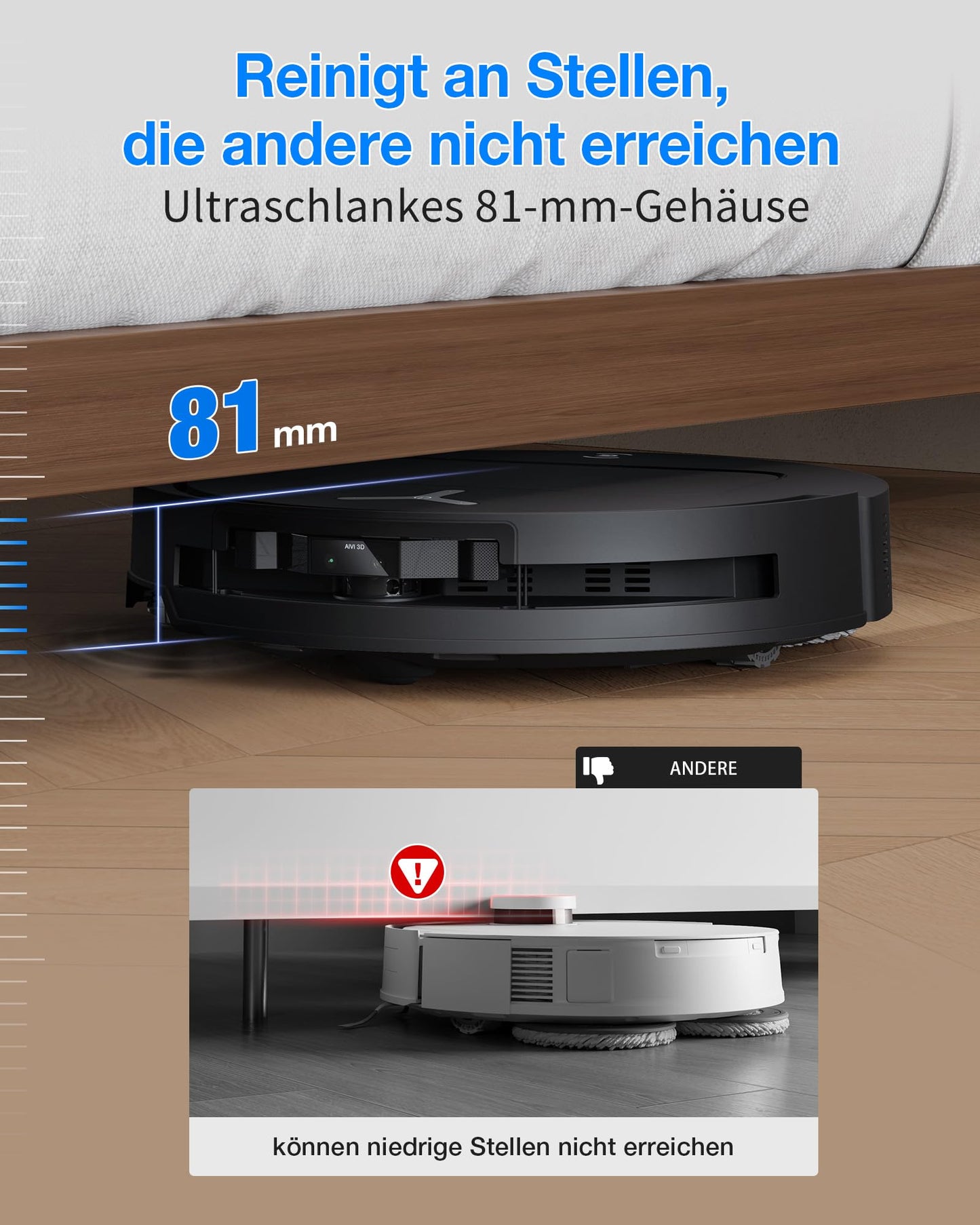 ECOVACS DEEBOT T50 Omni Gen3 robot vacuum cleaner with mopping function, 25,000 Pa, ZeroTangle 3.0, AIVI 3D 2.0, all-in-one omni station, cleaning the mop at 75 °C, ultra-flat 81 mm, matt black
